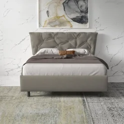 Letto contenitore matrimoniale 160x195 imbottito tessuto tortora DreamSpace