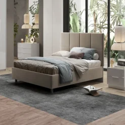 Letto contenitore matrimoniale 160x195 imbottito tessuto tortora SleepSolutions