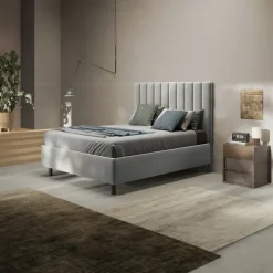 Letto contenitore matrimoniale 160x195 imbottito tessuto grigio CozyCubby
