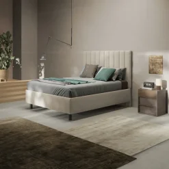 Letto contenitore matrimoniale 160x195 imbottito tessuto bouclè beige CozyCubby