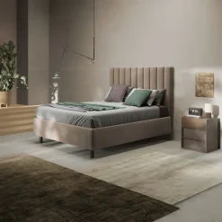 Letto contenitore matrimoniale 160x195cm imbottito tessuto tortora CozyCubby
