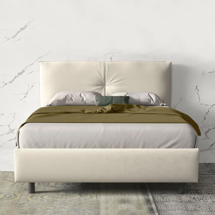 Letto contenitore matrimoniale 160x195cm imbottito tessuto bianco EliteDreams