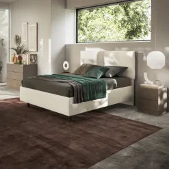 Letto contenitore matrimoniale 160x195cm imbottito tessuto bianco EliteDreams