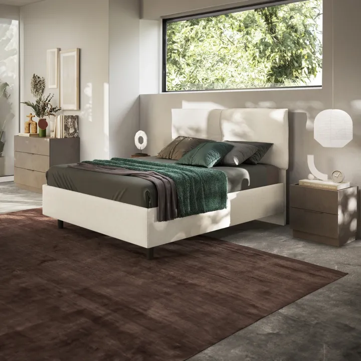 Letto contenitore matrimoniale 160x195cm imbottito tessuto bianco EliteDreams