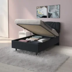 Letto contenitore una piazza e mezza 120x195 imbottito tessuto antracite LuxeSleep