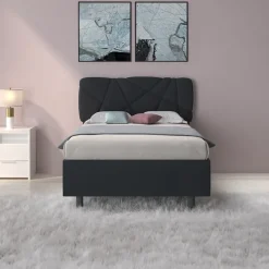 Letto contenitore una piazza e mezza 120x195 imbottito tessuto antracite LuxeSleep