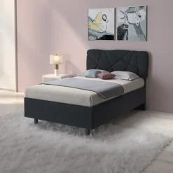 Letto contenitore una piazza e mezza 120x195 imbottito tessuto antracite LuxeSleep
