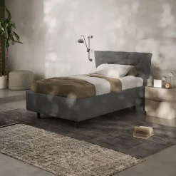 Letto contenitore una piazza e mezza 120x195 imbottito tessuto antracite DreamSpace
