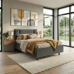 Letto contenitore una piazza e mezza 120x195 imbottito tessuto antracite CozyHaven