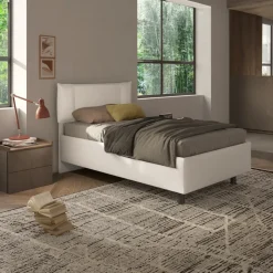 Letto contenitore una piazza e mezza 120x195cm imbottito tessuto bianco sabbia CozyHaven