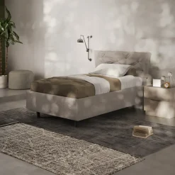 Letto contenitore una piazza e mezza 120x195cm imbottito tessuto tortora DreamSpace