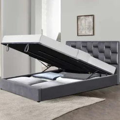 Letto imbottito matrimoniale in velluto con contenitore 160x200cm grigio Arena