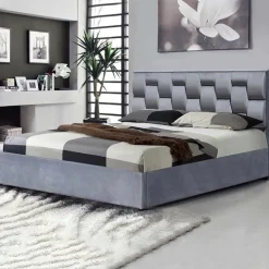 Letto imbottito matrimoniale in velluto con contenitore 160x200cm grigio Arena