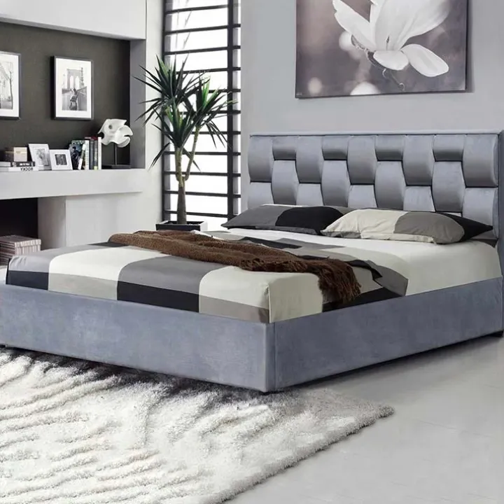 Letto imbottito matrimoniale in velluto con contenitore 160x200cm grigio Arena