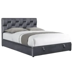 Letto imbottito matrimoniale in velluto con contenitore 160x200cm grigio Arena
