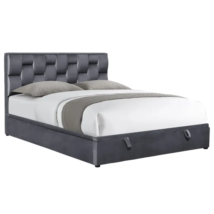 Letto imbottito matrimoniale in velluto con contenitore 160x200cm grigio Arena