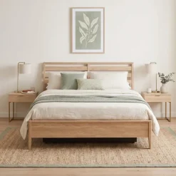 Letto in legno matrimoniale contenitore con rete 160x200cm rovere Noor