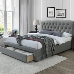 Letto matrimoniale con cassettoni in tessuto 160x200cm grigio Cathedral
