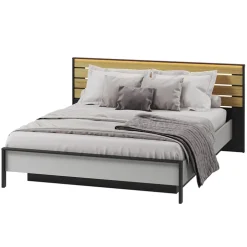 Letto matrimoniale contenitore 160x200cm con LED e presa USB-C grigio nero rovere Luna