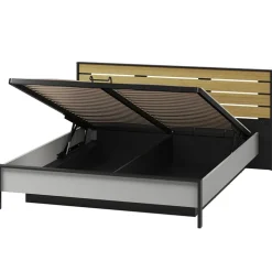 Letto matrimoniale contenitore 160x200cm con LED e presa USB-C grigio nero rovere Luna