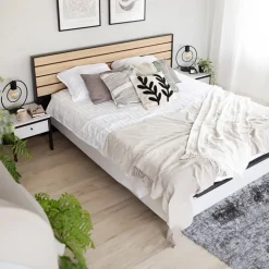 Letto matrimoniale contenitore 160x200cm con LED e presa USB-C grigio nero rovere Luna