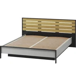 Letto matrimoniale contenitore 160x200cm con LED e presa USB-C grigio nero rovere Luna