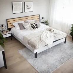 Letto matrimoniale contenitore 160x200cm con LED e presa USB-C grigio nero rovere Luna
