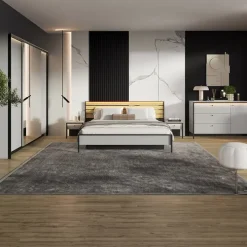 Letto matrimoniale contenitore 160x200cm con LED e presa USB-C grigio nero rovere Luna