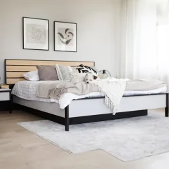 Letto matrimoniale contenitore 160x200cm con LED e presa USB-C grigio nero rovere Luna