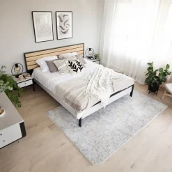 Letto matrimoniale contenitore 160x200cm con LED e presa USB-C grigio nero rovere Luna