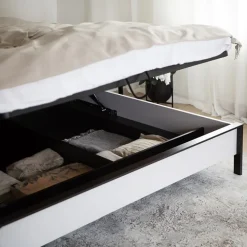 Letto matrimoniale contenitore 160x200cm con LED e presa USB-C grigio nero rovere Luna