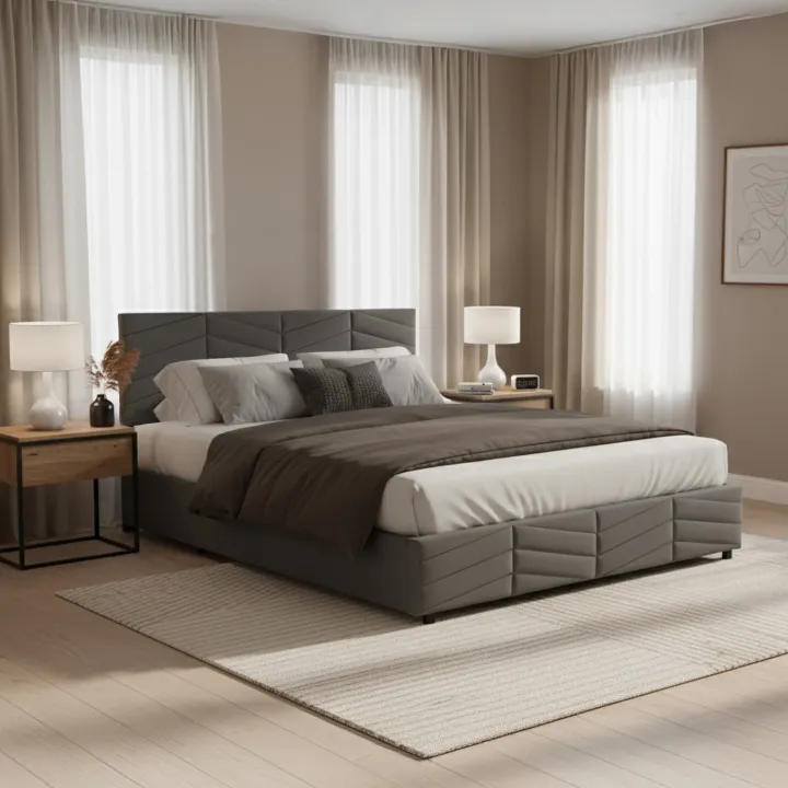 Letto matrimoniale contenitore 160x200 cm imbottito con rete e testiera regolabile grigio scuro Perlier