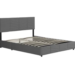 Letto matrimoniale contenitore 160x200 cm imbottito con rete e testiera regolabile grigio scuro Perlier