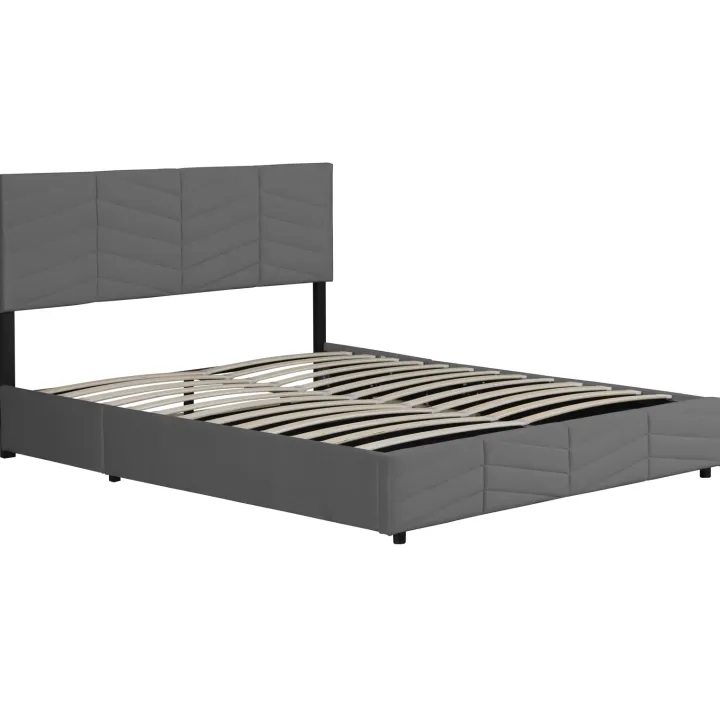 Letto matrimoniale contenitore 160x200 cm imbottito con rete e testiera regolabile grigio scuro Perlier