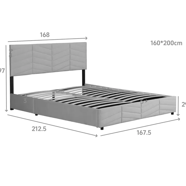 Letto matrimoniale contenitore 160x200 cm imbottito con rete e testiera regolabile grigio scuro Perlier
