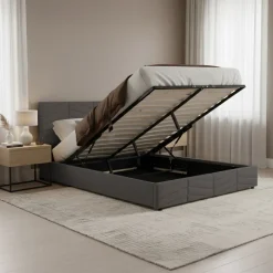Letto matrimoniale contenitore 160x200 cm imbottito con rete e testiera regolabile grigio scuro Perlier