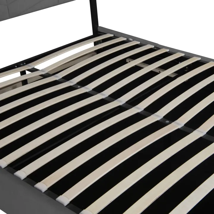 Letto matrimoniale contenitore 160x200 cm imbottito con rete e testiera regolabile grigio scuro Perlier