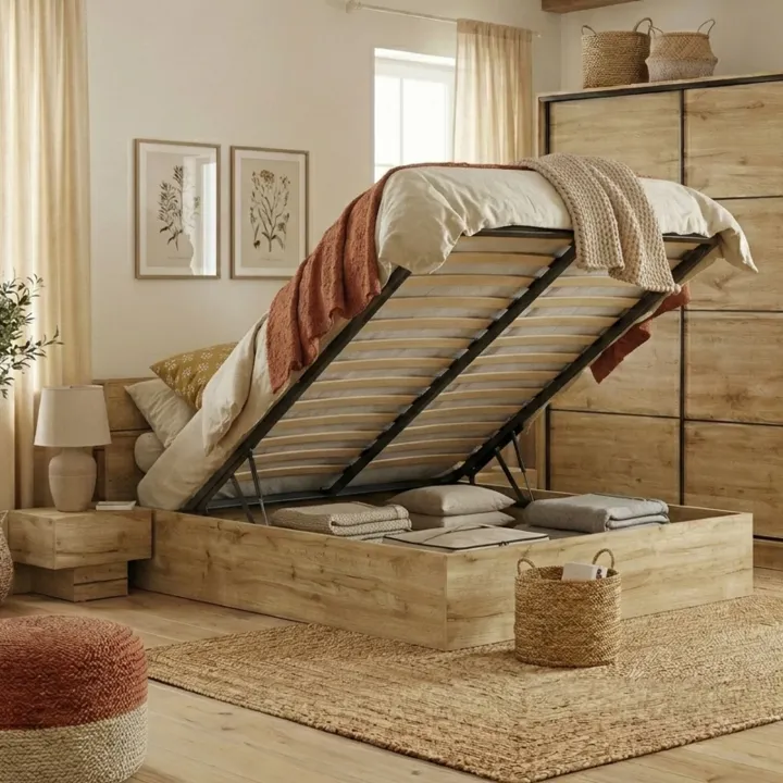Letto matrimoniale contenitore con comodini 160x200cm quercia Tamika