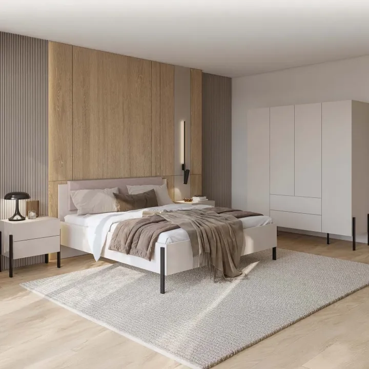 Letto matrimoniale contenitore 160x200cm con rete testiera imbottita beige cashmere Simple