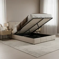 Letto matrimoniale contenitore 160x200 cm imbottito con rete e testiera regolabile beige Perlier
