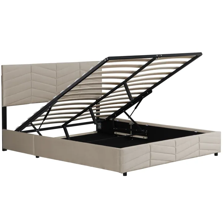 Letto matrimoniale contenitore 160x200 cm imbottito con rete e testiera regolabile beige Perlier