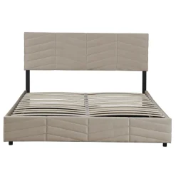 Letto matrimoniale contenitore 160x200 cm imbottito con rete e testiera regolabile beige Perlier