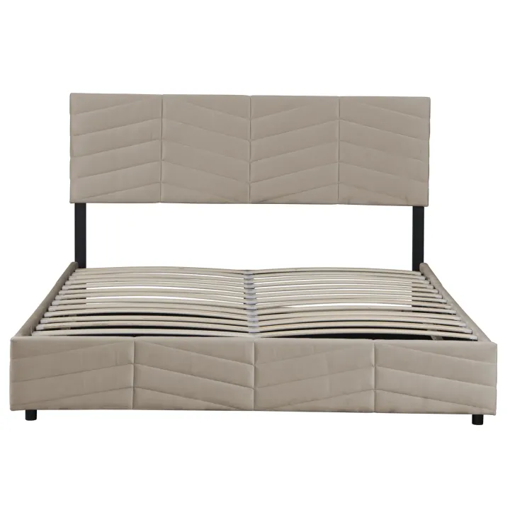Letto matrimoniale contenitore 160x200 cm imbottito con rete e testiera regolabile beige Perlier
