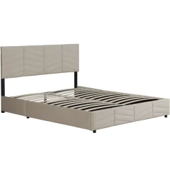Letto matrimoniale contenitore 160x200 cm imbottito con rete e testiera regolabile beige Perlier