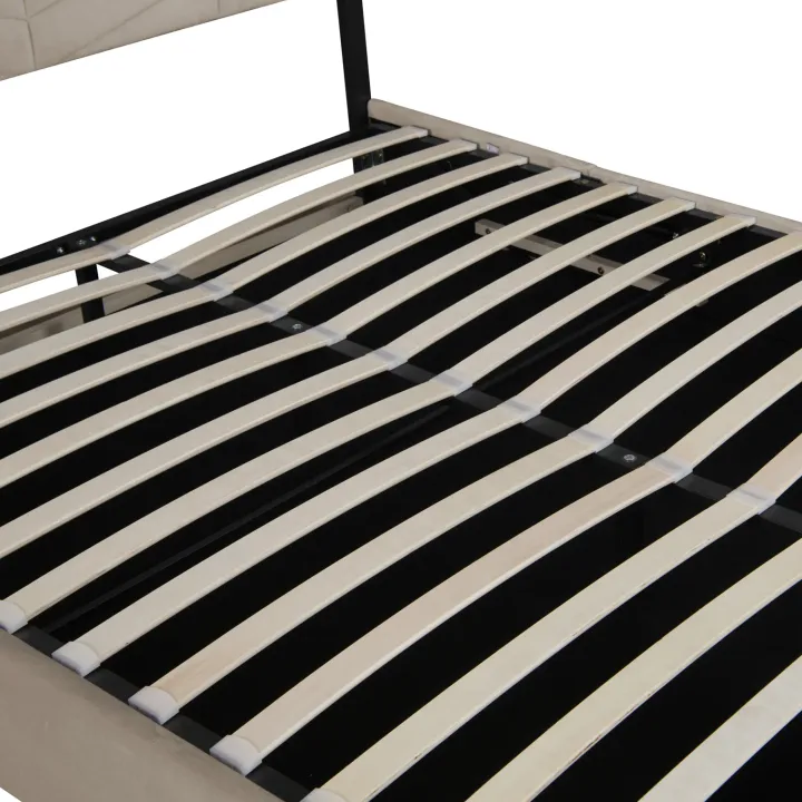 Letto matrimoniale contenitore 160x200 cm imbottito con rete e testiera regolabile beige Perlier