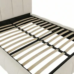 Letto matrimoniale contenitore 160x200 cm con rete tessuto imbottito bianco panna Stars
