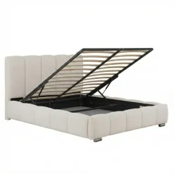 Letto matrimoniale contenitore 160x200 cm con rete tessuto imbottito bianco panna Stars