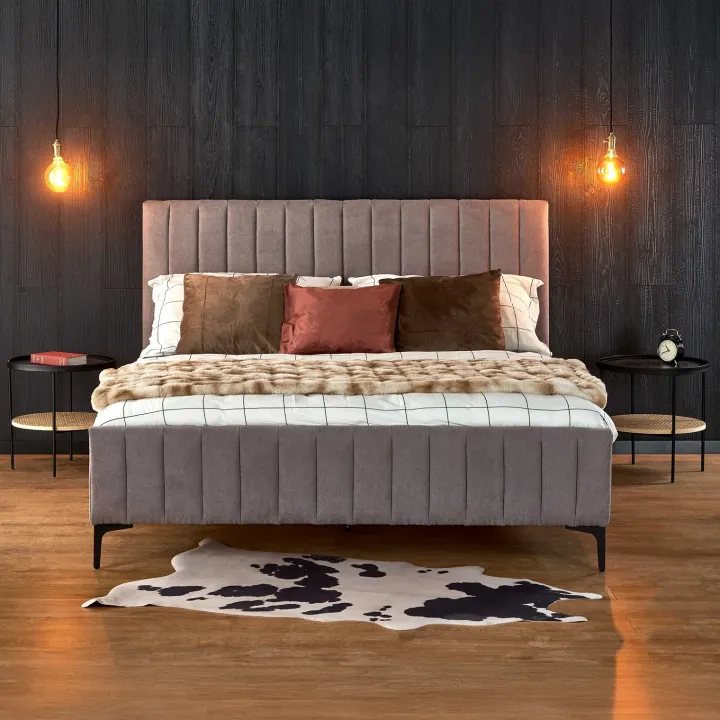 Letto matrimoniale imbottito 160x200cm grigio chiaro Varano