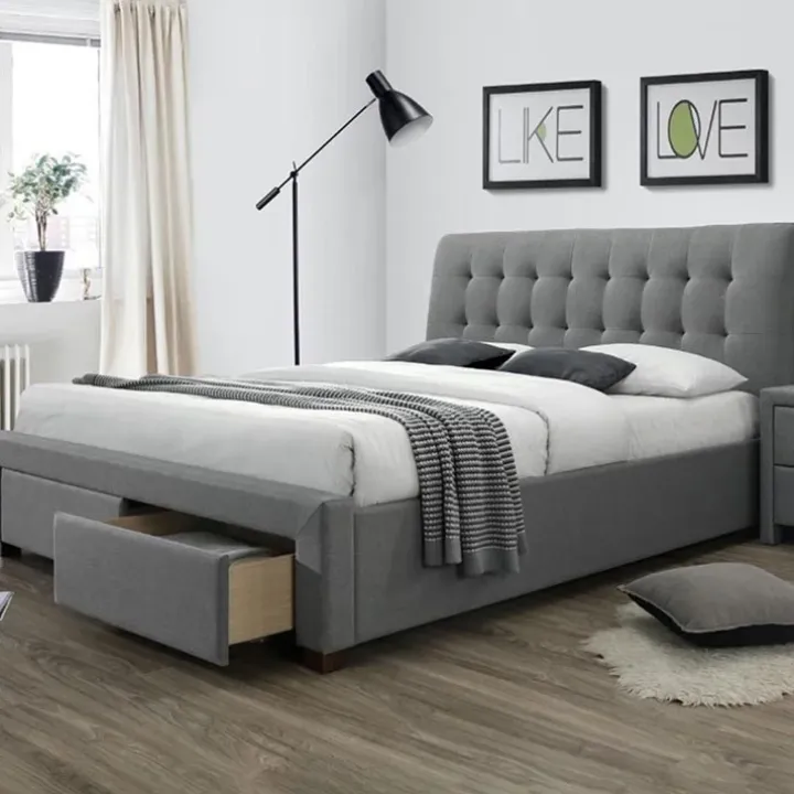 Letto matrimoniale in tessuto con cassettoni 160x200cm grigio Anita Gihome®