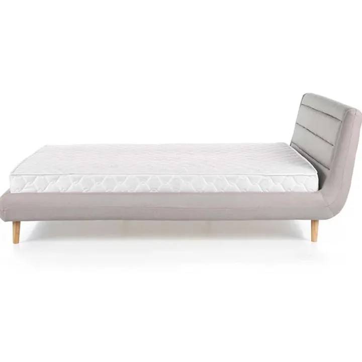 Letto matrimoniale in tessuto 160x200cm grigio chiaro legno naturale Pompei Gihome®